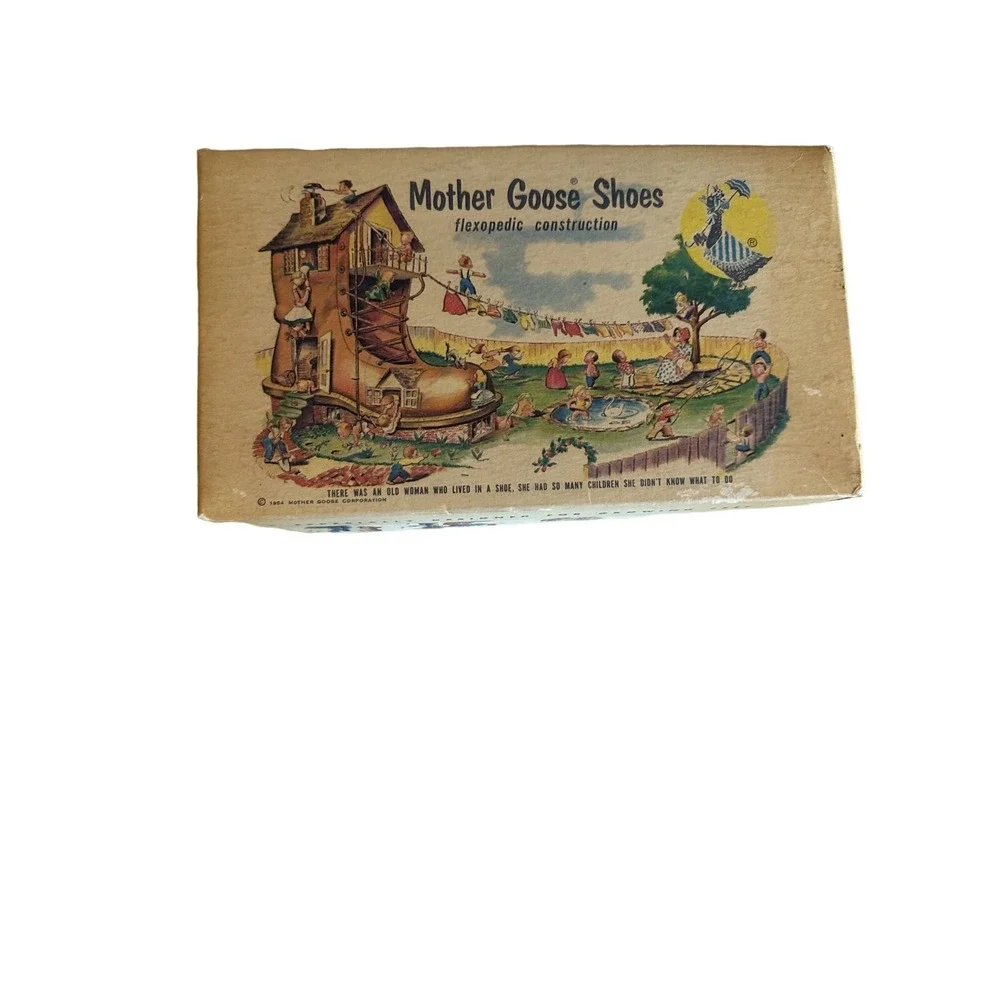 Vintage Mother Goose Shoes Black Leather Mary Janes Size 6 Original Box